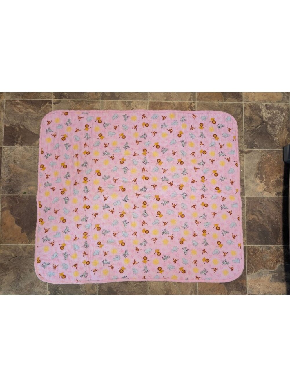 Pink Baby Blanket With Animal Safari Print - Quilted Soft Cotton For Newborns &